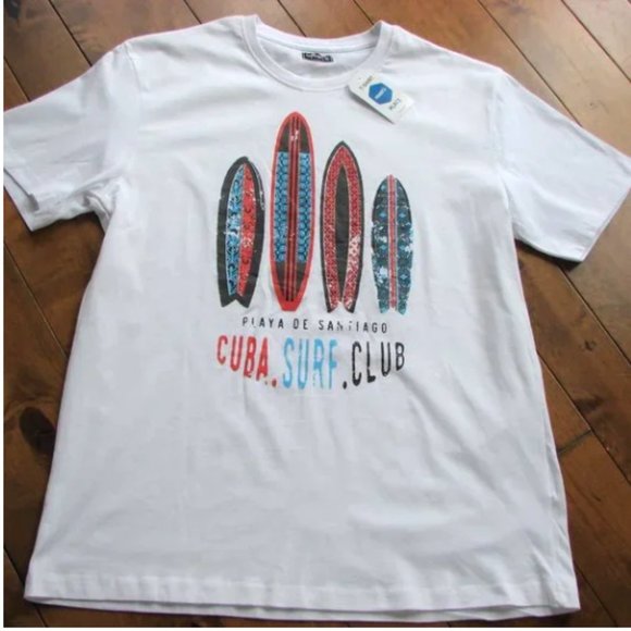Surfboard Tee Shirt Top Beach Graphic White Cuba Surf Club NWT New With Tags XL - Picture 3 of 8